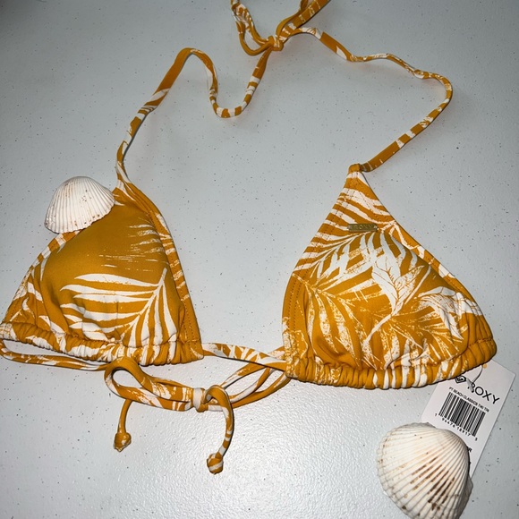 🔥 ROXY Womens Printed Beach Classics Tiki Triangle Bikini Top MINERAL YELLOW - Picture 2 of 8